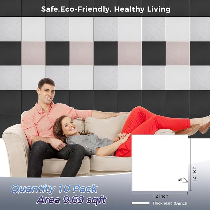 10 pcs 165dtex Microfiber Acoustic Panels ，Self-Adhesive Soundproof Wall Panels - Image 3