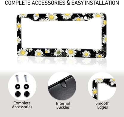 Daisy Flowers Car License Plate Frame, Flowers Print Tags Frames Holder Covers - Image 8