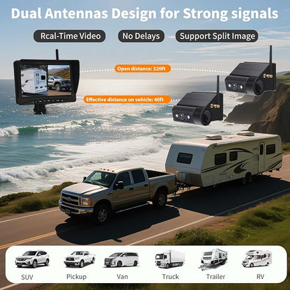 Solar Wireless Backup Camera Magnetic, 7 Inch Portable Installation RV Backup - Image 4