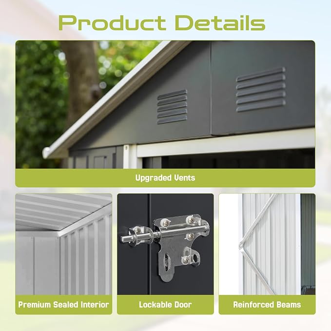 6' x 4' Outdoor Storage Shed, Sturdy Metal Building w/Lockable Doors - Image 9