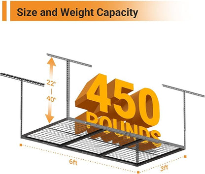 3x6ft Overhead Garage Storage Rack, Heavy Duty Metal Ceiling Shelf, 450lbs - Image 2