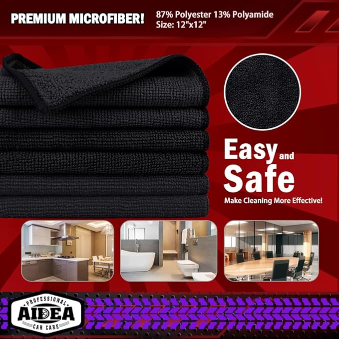 AIDEA Microfiber Cleaning Cloth Black 20PK, Microfiber Towels - Image 6