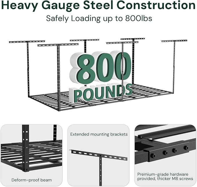 SunsGrove 3x8 Garage Storage Overhead Rack Organization, Adjustable Ceiling - Image 2