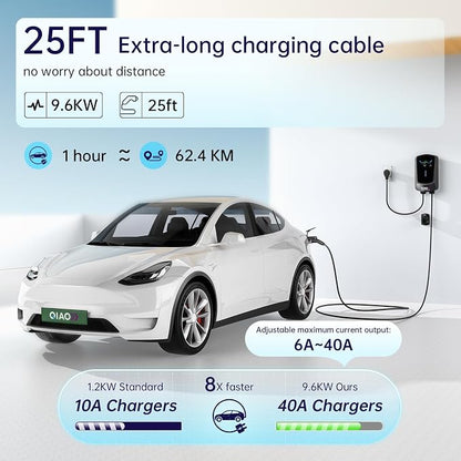 QIAO Level 2 EV Charger, Wi-Fi Bluetooth APP Enabled EVSE, 4.3in Display - Image 2