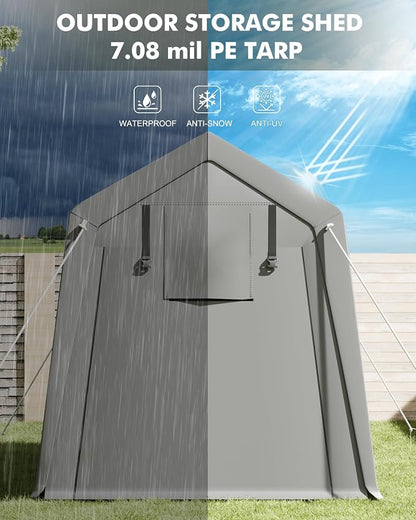 7 x 12 ft Carport Storage Shed, Portable Garage - Image 4