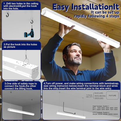 4FT LED Linear Strip Light, LED Shop Lights 40W/35W/30W Selectable, 4 Color - Image 7
