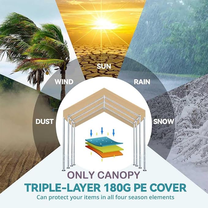 12'x20' Upgraded Carport Replacement Top Canopy Cover - Image 6