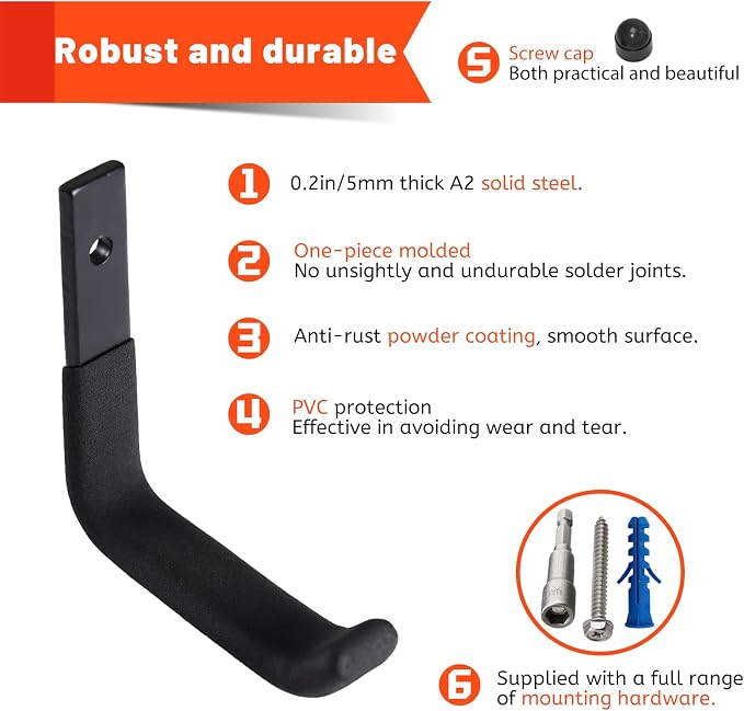 8 Pack Garage Storage Hooks, Ladder Hangers, Steel Wall Mount Hooks, Utility - Image 3