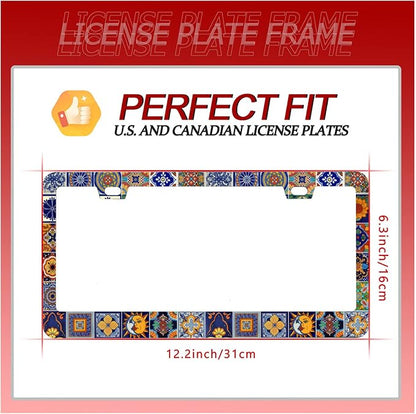 【2Pcs】 Mexican Tiles License Plate Frames Mandala Boho License Plate Frame Car - Image 6