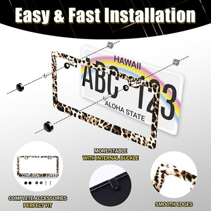 Brown Leopard License Plate Frame Animals License Plate Holder Stainless Steel - Image 7