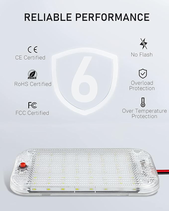 Dome Light for RV Interior, 48LED 800LM Ultra Bright 12 Volt LED White Lights - Image 4