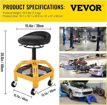 VEVOR Rolling Garage Stool, 300LBS Capacity, Adjustable Height from 24 in to - Image 3