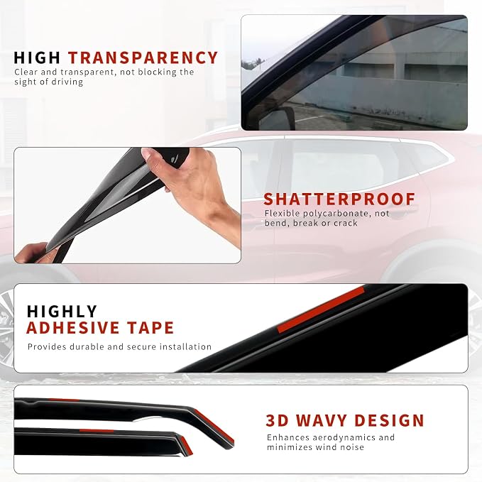4PCS in Channel Rain Guards for 2014-2020 Nissan Rogue S SV SL, Durable Window - Image 4
