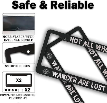 License Plate Holder Black and White License Plate Frames Not All Who Wander - Image 4