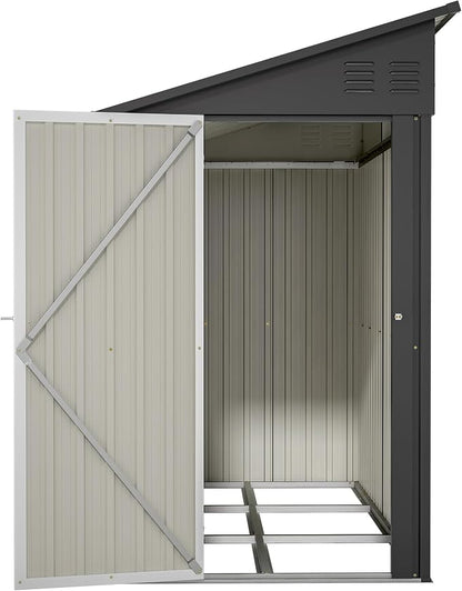 Shed Lean to Storage Shed, Outdoor 4' x 8' Metal Wall Side Storage Sheds & - Image 9