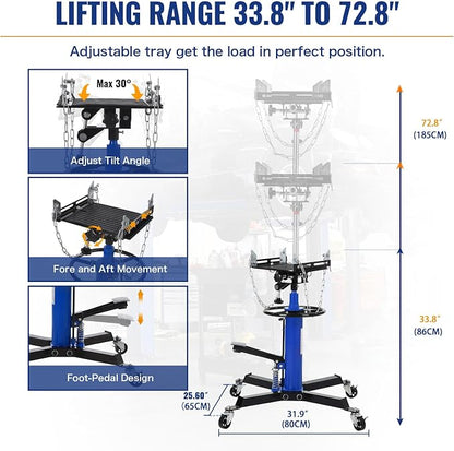Transmission Jack with 1 Stage Hydraulic Ram, 1322 LBS Hydraulic Telescoping - Image 2