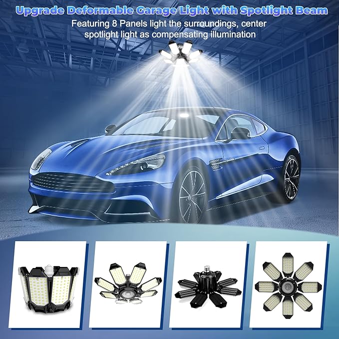 Garage Lights - Super Bright 25000LM Garage Lights Ceiling Led w/ 8 Deformable - Image 2