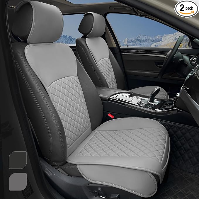2 Pack Leather Front Seat Covers, Universal Sideless Car Seat Protectors by BEITK
