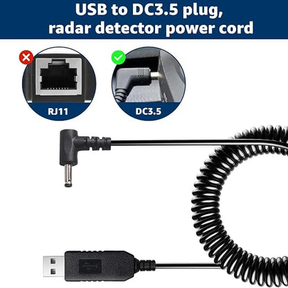 USB to DC3.5 Plug Radar Detector Power Cable, USB 5V-12V Power Cable Compatible - Image 2