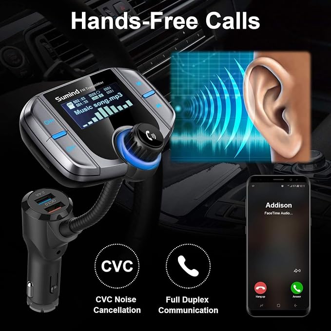 Upgraded Bluetooth FM Transmitter, Wireless Radio Adapter Hands Free Car Kit - Image 7