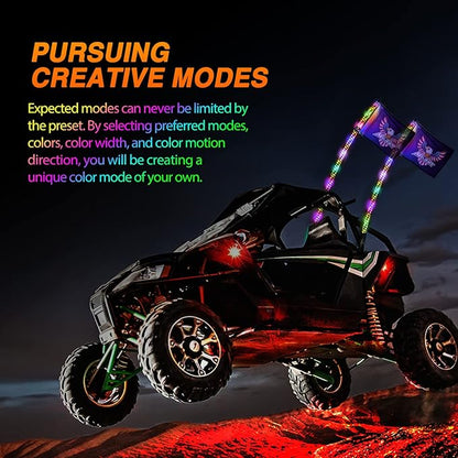 Nilight 2PCS 6FT RGB LED Whip Light, Remote App Control w/DIY Chasing Patterns - Image 3