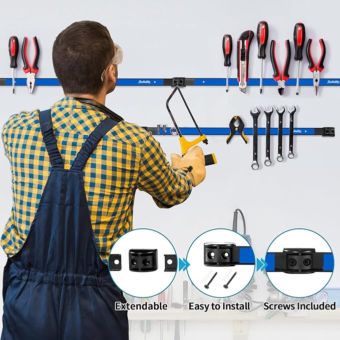 4 Pieces 12" Magnetic Tool Holder Strip, Metal Tool Organizer Rack - Image 3