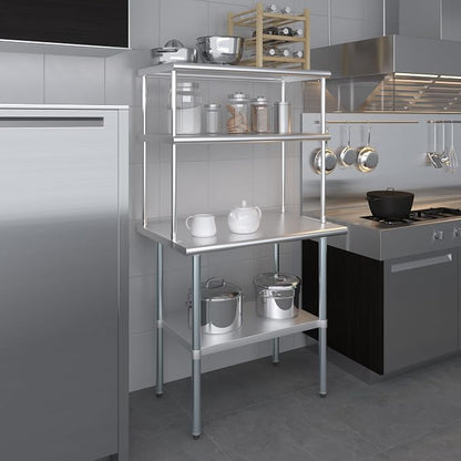 Amgood Stainless Steel Work Table Double Tier Overshelf | Metal Kitchen Prep - Image 8