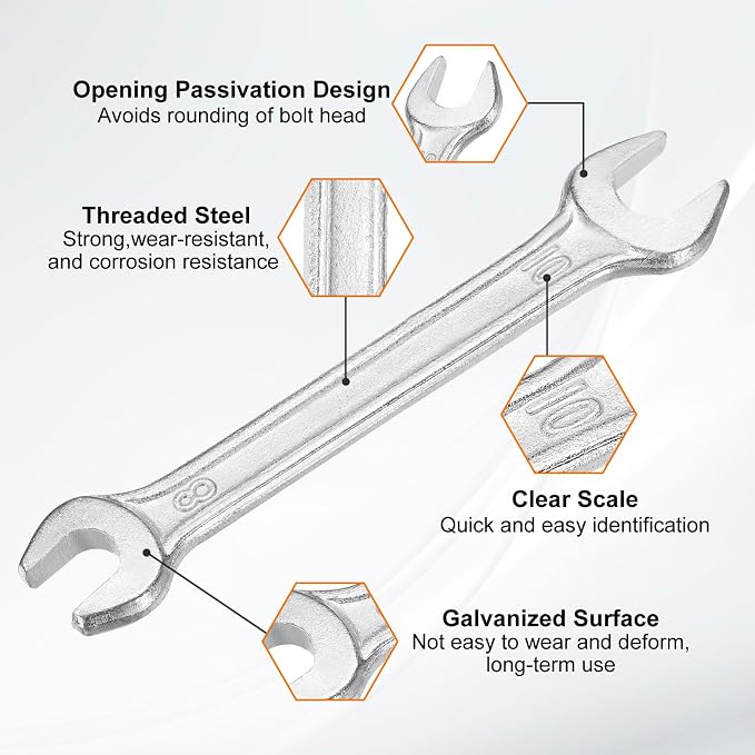 HARFINGTON 5pcs Double Open End Wrench 8mm x 10mm Metric 15 Degree Offset Angle - Image 4