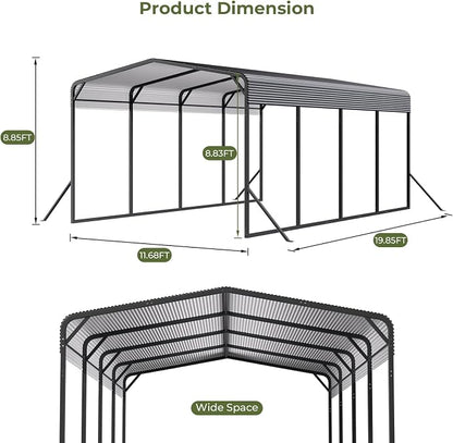 Carport 12x20 FT Heavy Duty Metal Carport, Outdoor Metal Canopy - Image 3