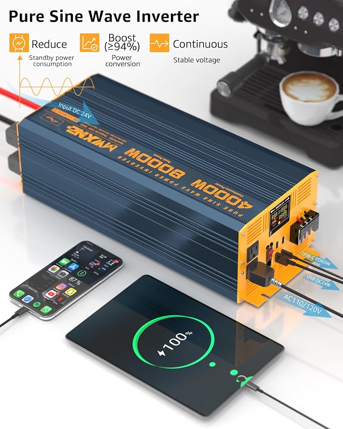 4000W Pure Sine Wave Power Inverter DC 24V to AC 110V 120V - Image 5