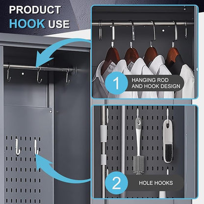 GREATMEET 72.8" Broom Storage Cabinet，Metal Storage Cabinets - Image 5
