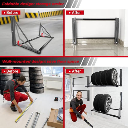 Tire Storage Rack for Garage, Folding Tire Rack Wall Mount - Image 4