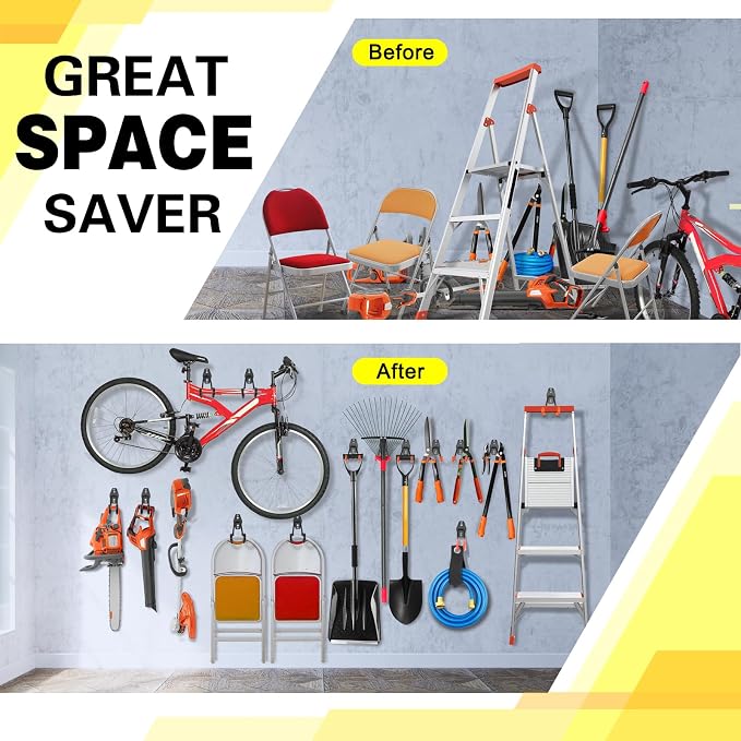 4 Pack Heavy Duty Garage Hooks Storage Organizer Wall Mount Power and Garden - Image 4