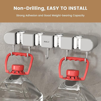 3PCS Broom Mop Holder with Hooks Wall Mounted Broom Storage Rack No Drilling - Image 7