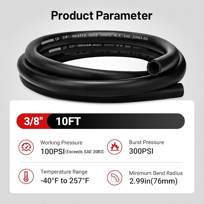 EVIL ENERGY 3/8" Heater Hose Coolant Radiator Straight 100PSI SAE 20R3 10FT - Image 4