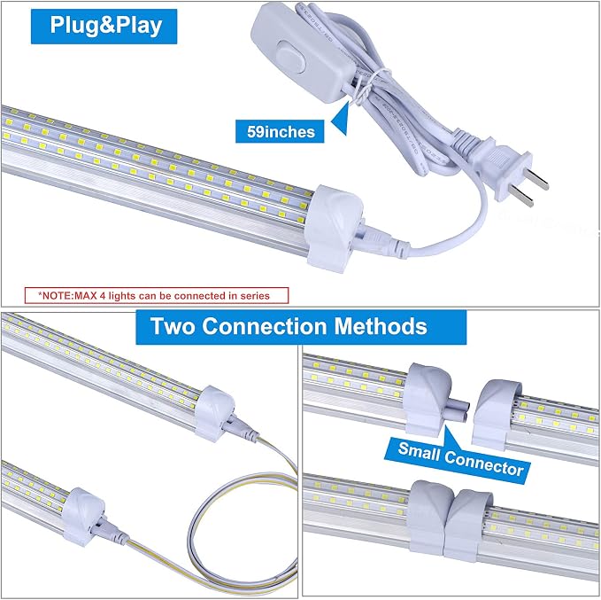 6 Pack, LED Shop Light, 4FT 72W 7500LM 5000K, Daylight White, U Shape, Hight - Image 4