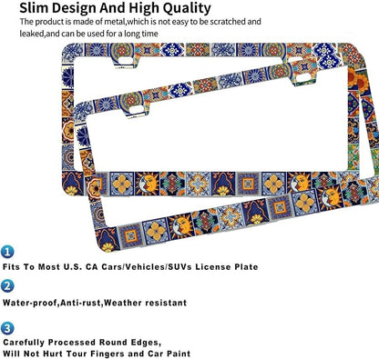 2Pack Mexican Tiles License Plate Frames Mandala Boho License Plate Frame Car - Image 3