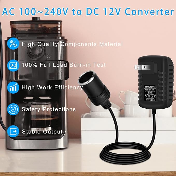 inShareplus 12V 2A 24W AC to DC Converter, 12 Volt Cigarette Lighter Adapter - Image 2