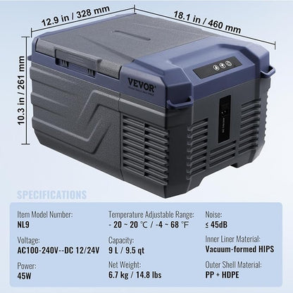 VEVOR Car Refrigerator, 12 Volt Car Refrigerator Fridge, 9 L Single Zone - Image 7