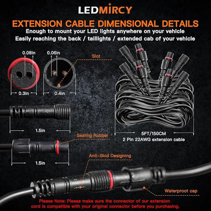 LED Rock Lights Extension Cable Wire Cord 2Pin Waterproof 4PCS 5ft 22AWG - Image 2