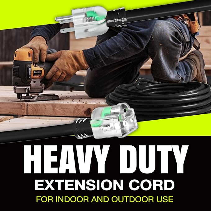25ft Outdoor/Indoor Extension Cord 12/3 Gauge Extra Heavy Duty 3 Prong SJTW - Image 7