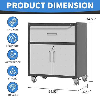 Metal Storage Cabinet with Wheels, Rolling Tool Cabinet with Adjustable Shelve - Image 3
