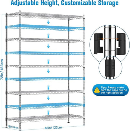 Wire Shelving with Wheels, 3000 Lbs Storage Shelves Heavy Duty, - Image 3