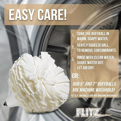 Flitz Buff Ball w/ 1.76oz Metal Polish Paste - 7in Drill Buffer Polisher - Image 4