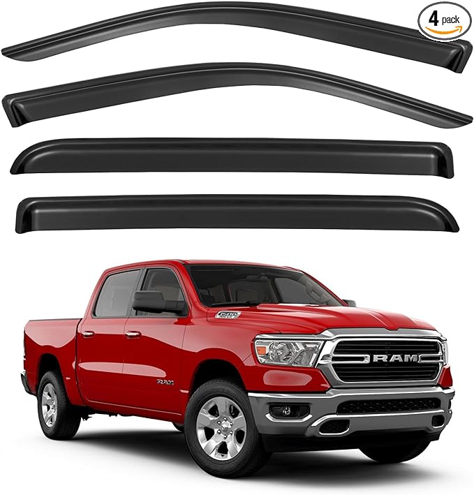 Window Visors Rain Guards for 2019-2025 Dodge Ram 1500 Crew Cab, Out-Channel by YQAUTEC