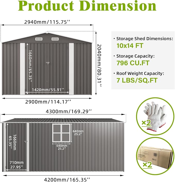 10 x 14 FT Outdoor Storage Shed, Metal Garden Tool Shed - Image 8
