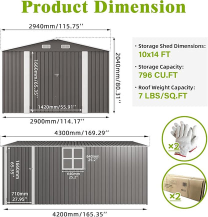 10 x 14 FT Outdoor Storage Shed, Metal Garden Tool Shed - Image 8