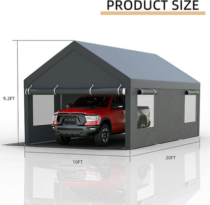 JY QAQA Carport, 10x20 FT Heavy Duty Carport Reinforced Steel Poles - Image 2
