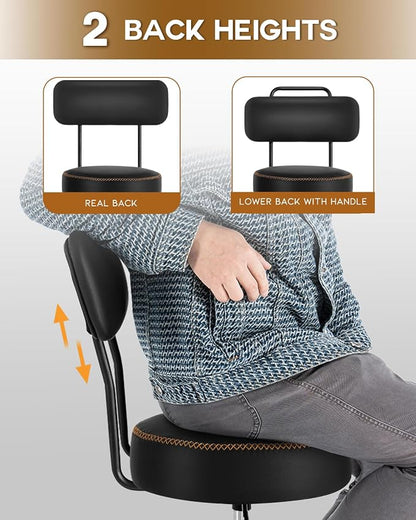 Shop Stool with Lockable Rubber Wheels Adjustable Backrest Tool Tray Storage - Image 3