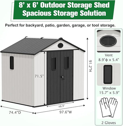 EAGLE PEAK 8x6 Resin Outdoor Storage Shed, Weatherproof Garden Shed - Image 4